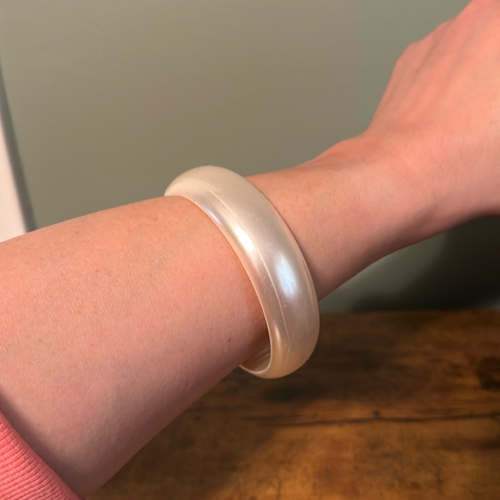 Vintage Plastic Bangle Bracelet, White Pearl, Retro, Boho